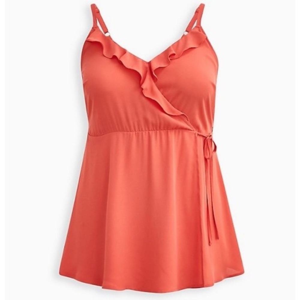 Torrid Spiced Coral Georgette Surplice Ruffle Cami Top 2 2X 18-20 16928363